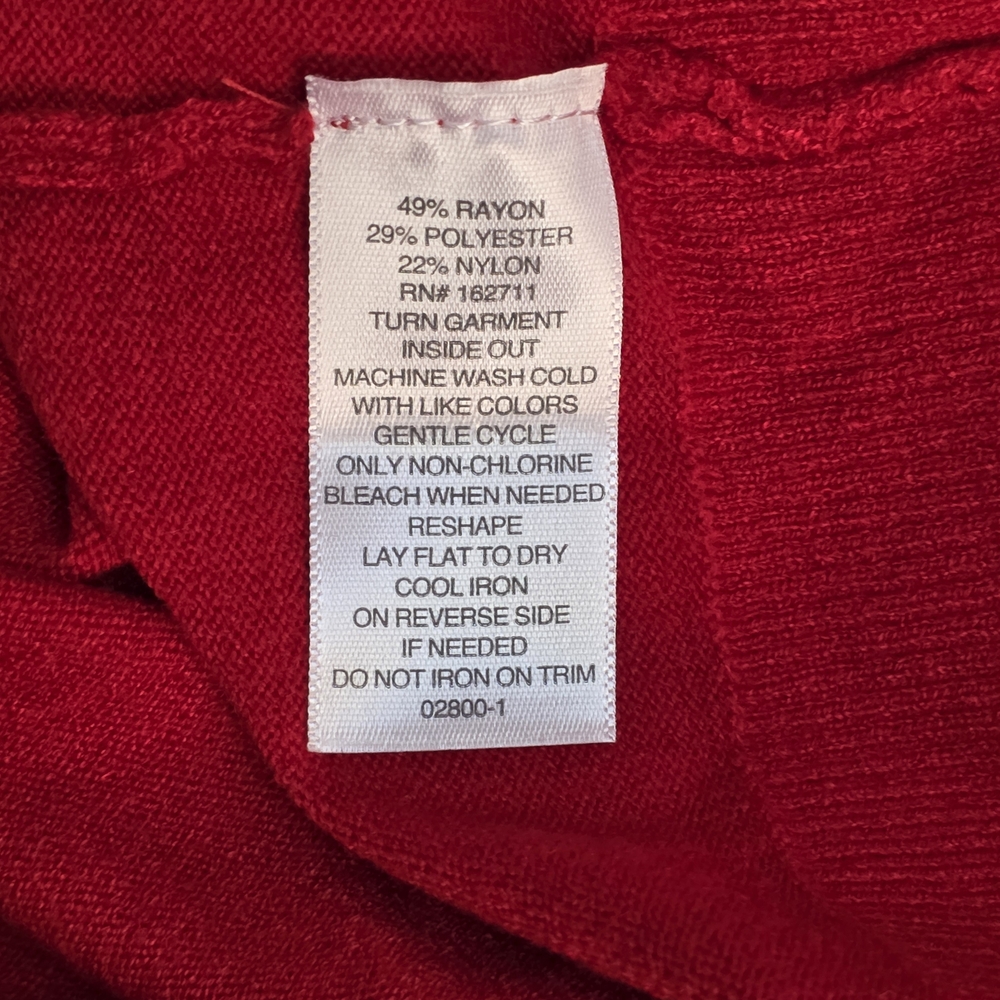 Liz Claiborne Crimson Long Sleeve Top with Beaded Neckline - Picture 5 of 7
